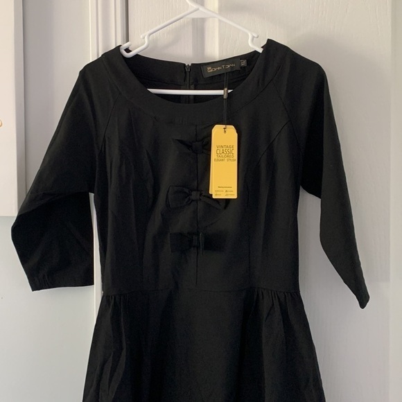 Gown Town fit and flare dress black‎ retro vintage style 1950 NWT bows tailored - Picture 3 of 15